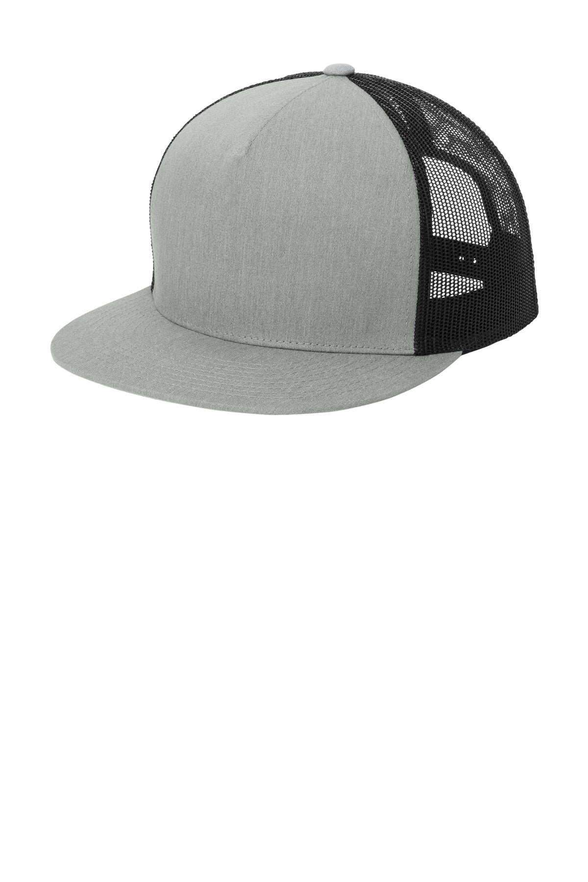 Sport-Tek YP Classics  5-Panel Classic Trucker Mesh Back Cap. STC38 - Heather Grey/ Black
