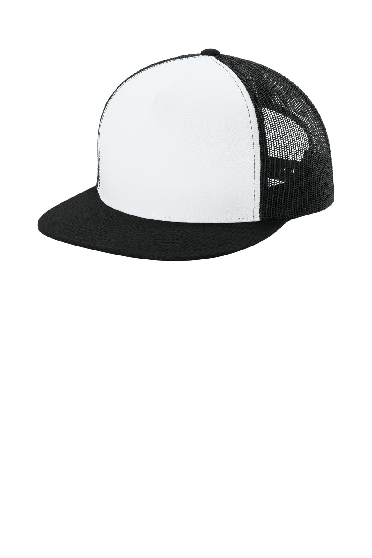 Sport-Tek YP Classics  5-Panel Classic Trucker Mesh Back Cap. STC38 - White/ Black/ Black
