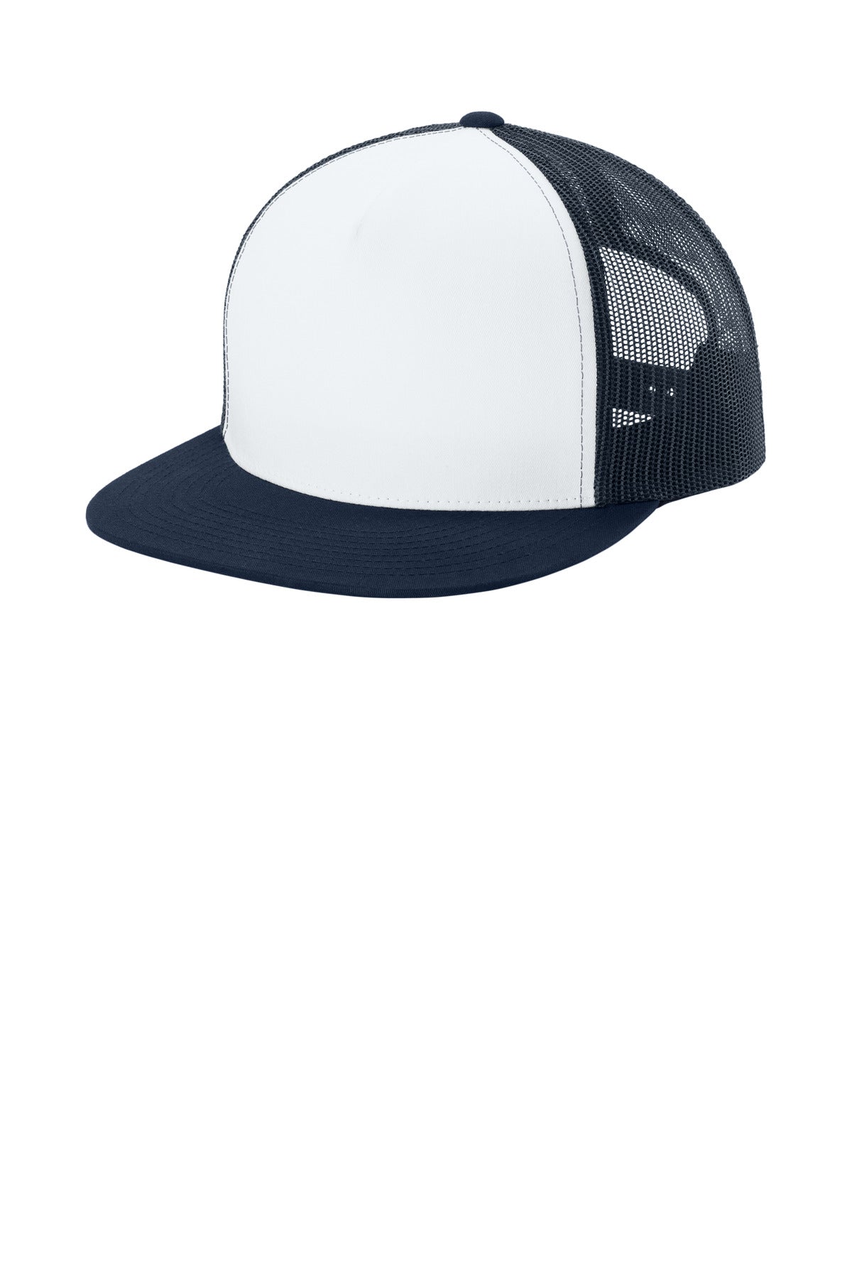 Sport-Tek YP Classics  5-Panel Classic Trucker Mesh Back Cap. STC38 - White/ True Navy/ True Navy