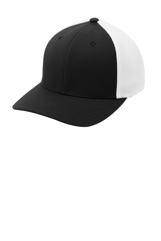 Sport-Tek  Flexfit  Air Mesh Back Cap. STC40 - Black/ White