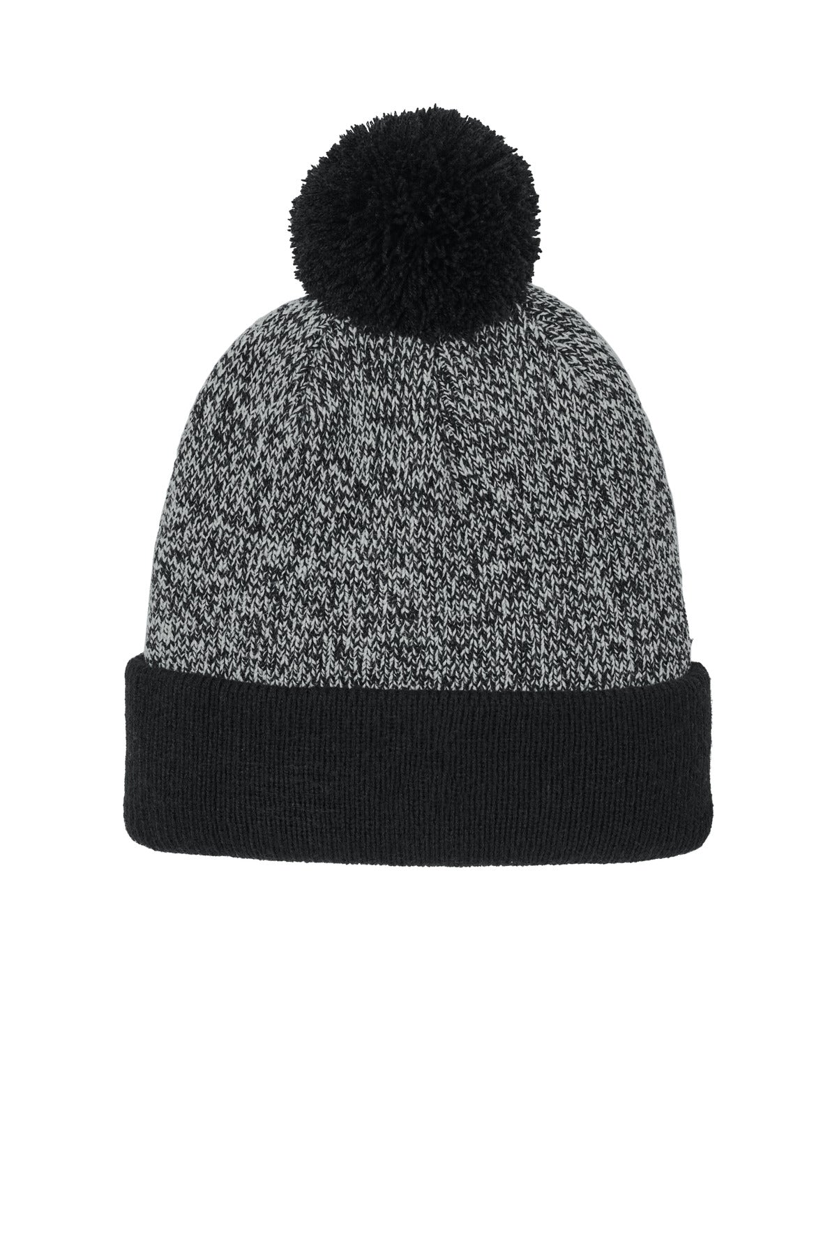 Sport-Tek Halftime Heather Pom Beanie STC68 - Black/ Silver