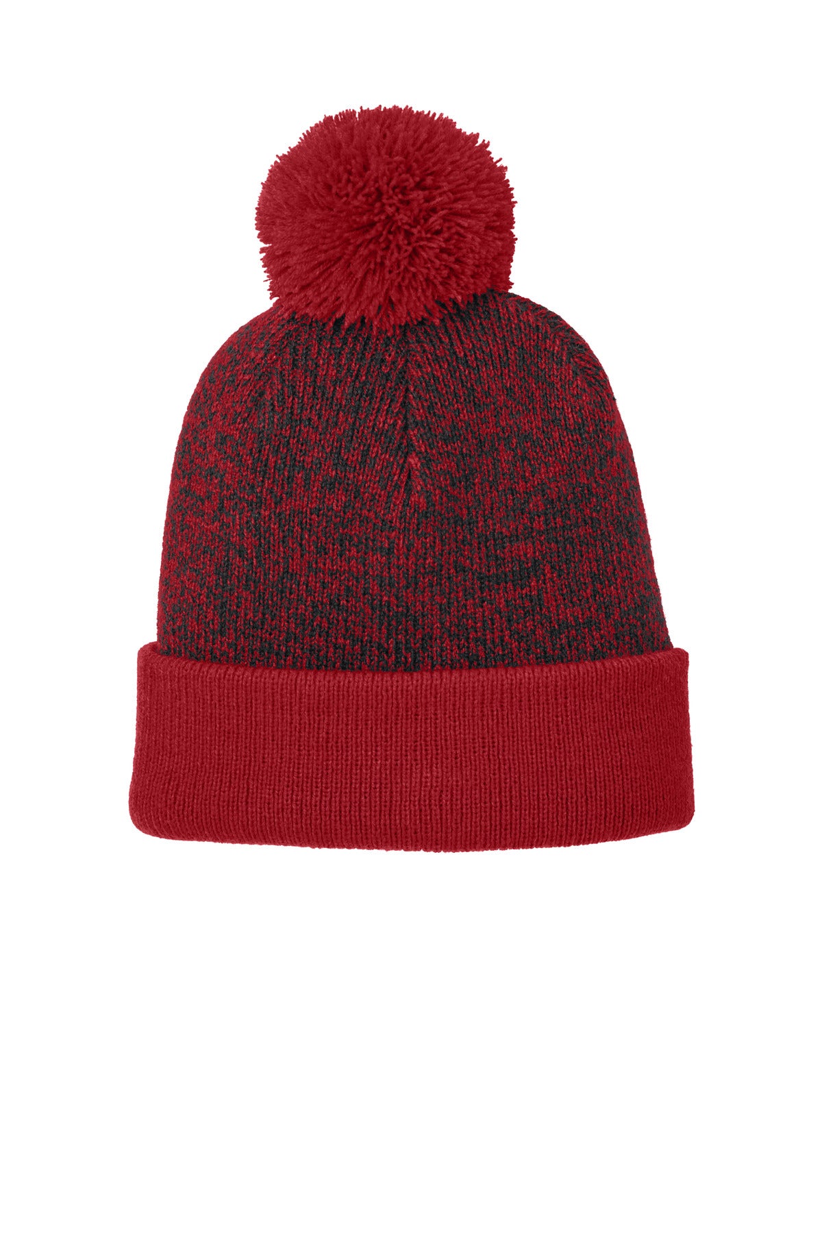 Sport-Tek Halftime Heather Pom Beanie STC68 - Deep Red/ Black