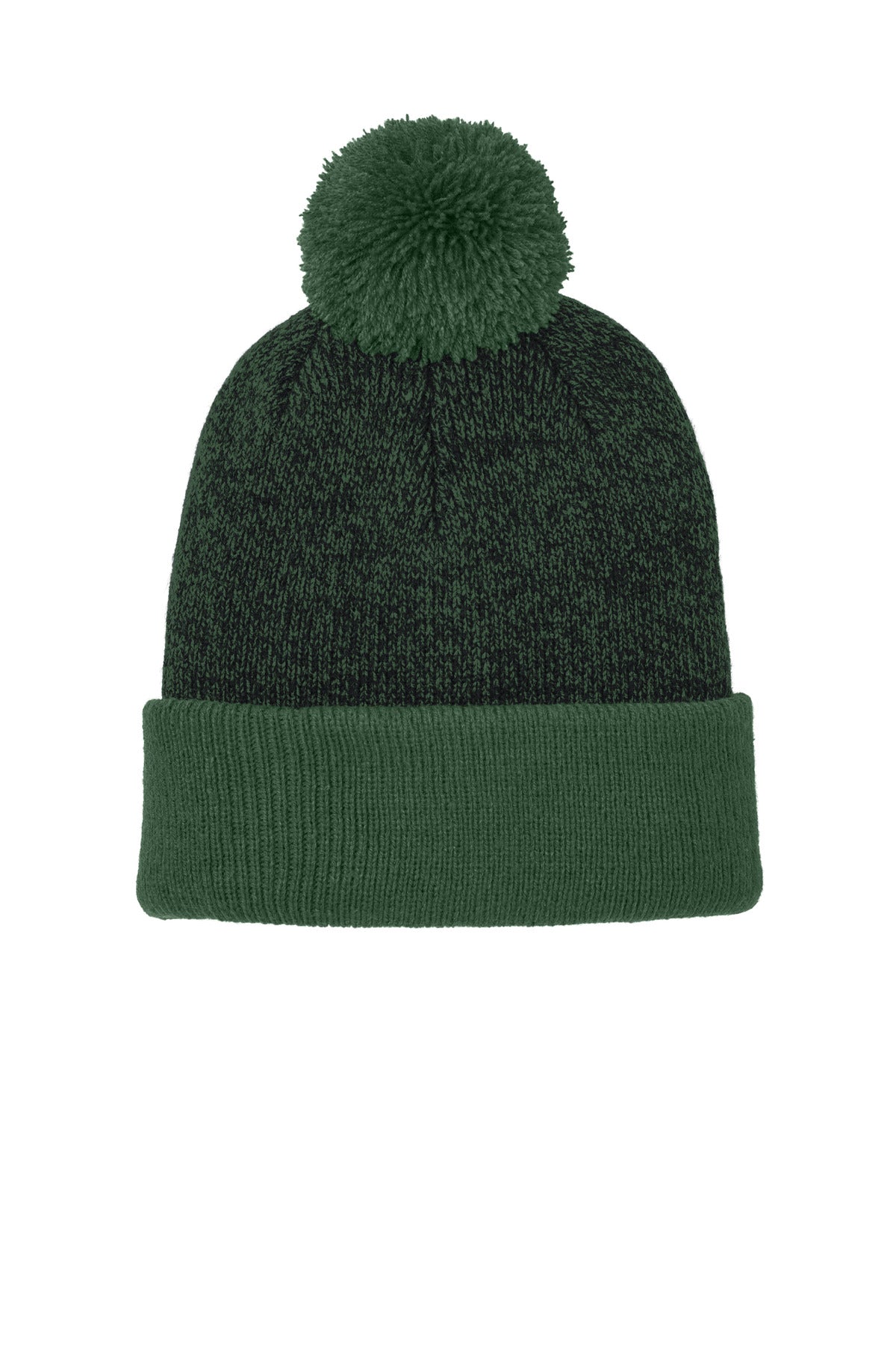 Sport-Tek Halftime Heather Pom Beanie STC68 - Forest Green/ Black