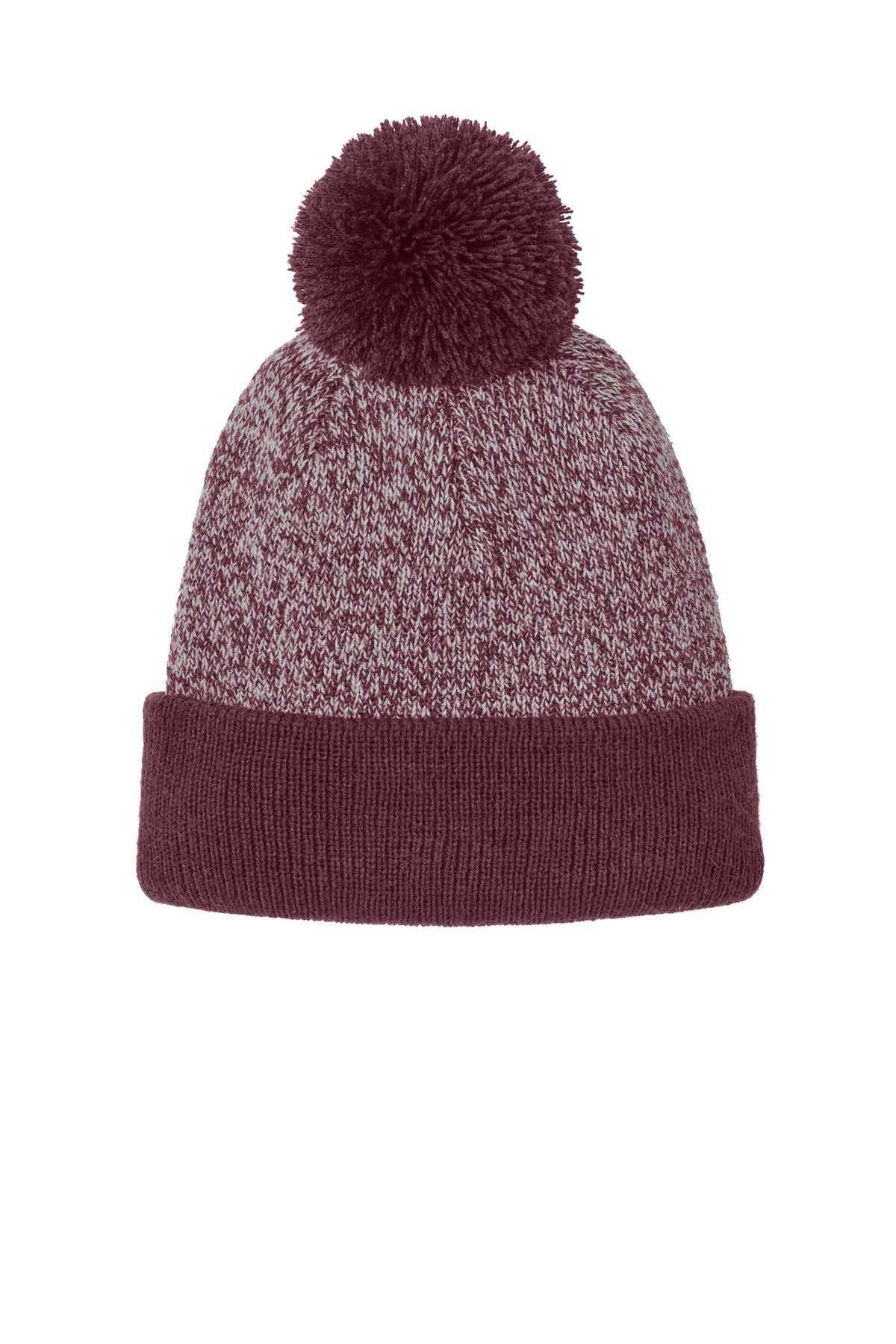 Sport-Tek Halftime Heather Pom Beanie STC68 - Maroon/ Silver