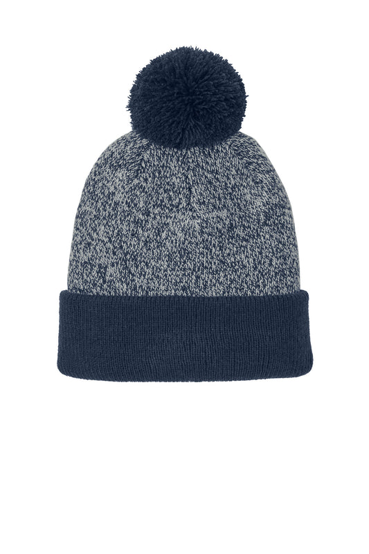 Sport-Tek Halftime Heather Pom Beanie STC68 - True Navy/ Silver
