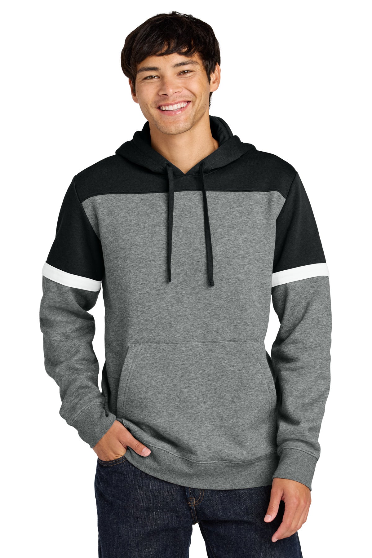 Sport-Tek Drive Fleece Colorblock Hoodie STF205 - Black/ Vintage Heather