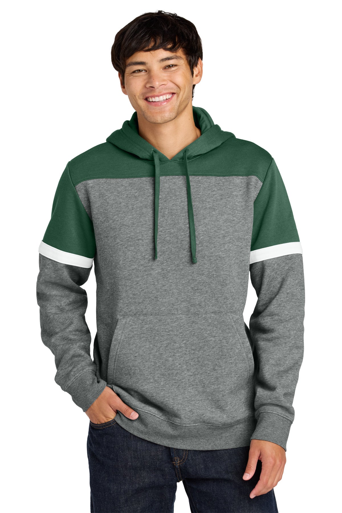 Sport-Tek Drive Fleece Colorblock Hoodie STF205 - Forest Green/ Vintage Heather