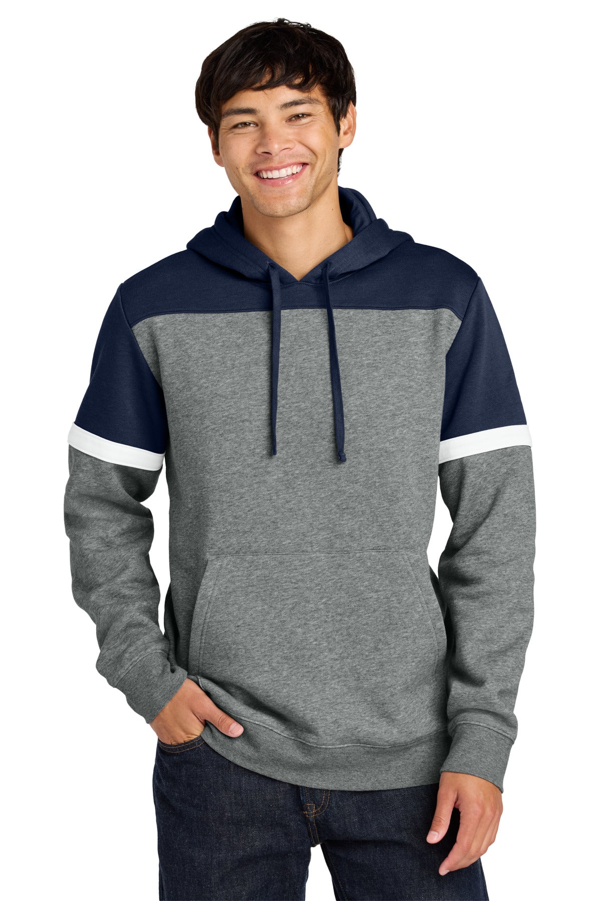 Sport-Tek Drive Fleece Colorblock Hoodie STF205 - True Navy/ Vintage Heather