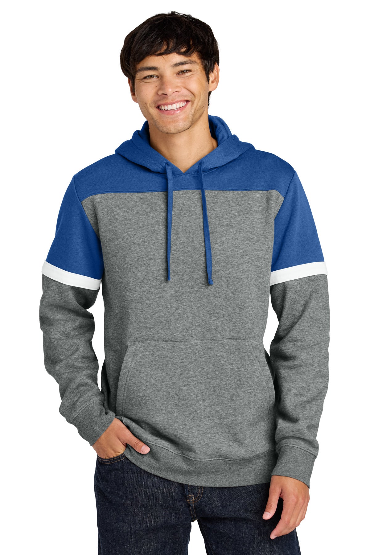 Sport-Tek Drive Fleece Colorblock Hoodie STF205 - True Royal/ Vintage Heather