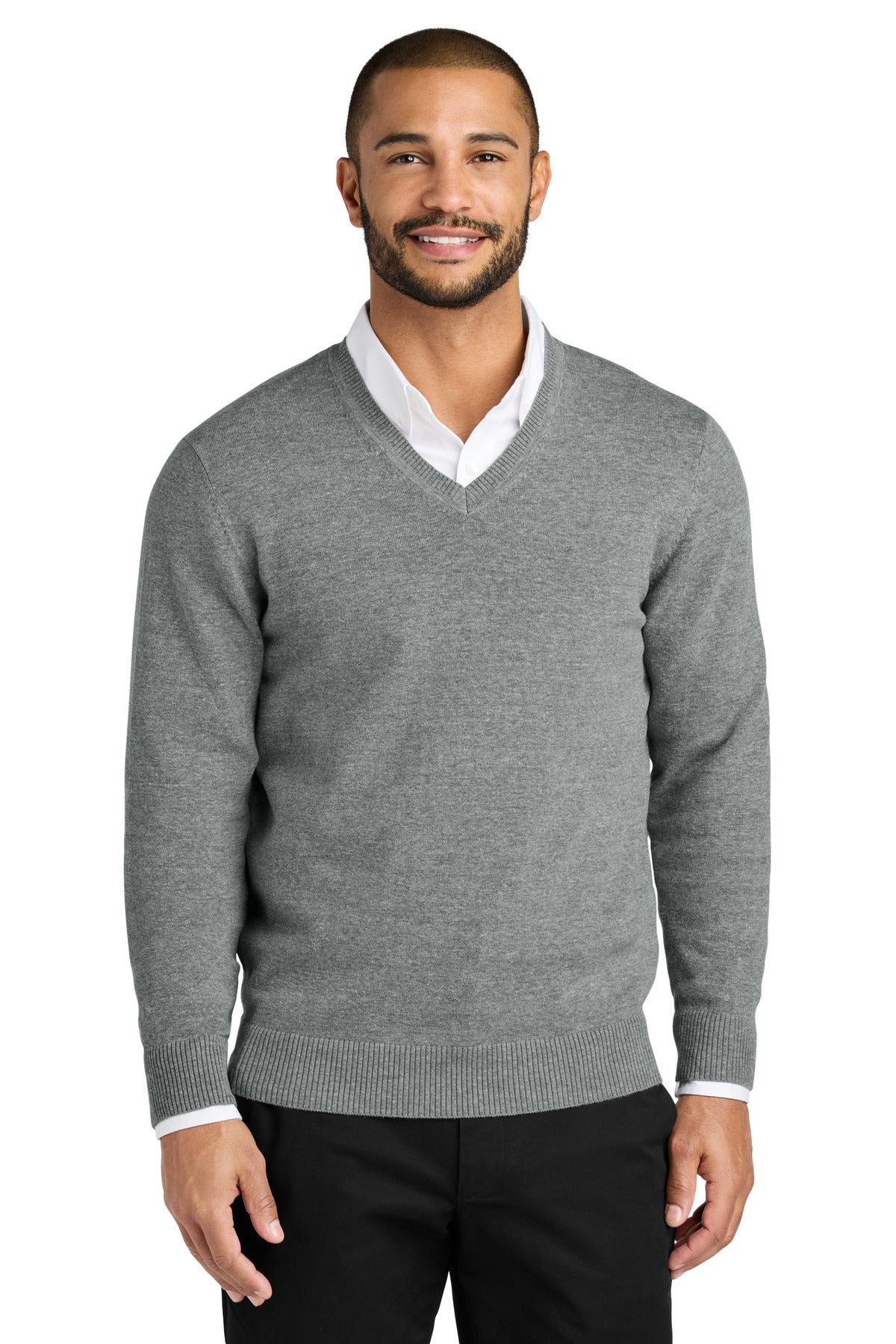 Port Authority Easy Care V-Neck Sweater SW2850 - Medium Heather Grey