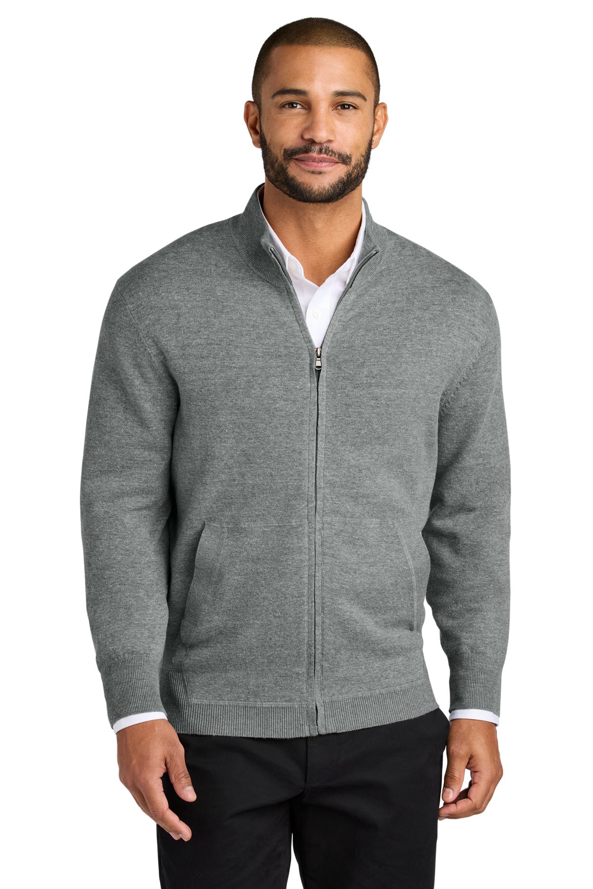 Port Authority Easy Care Full-Zip Sweater SW2901 - Medium Heather Grey