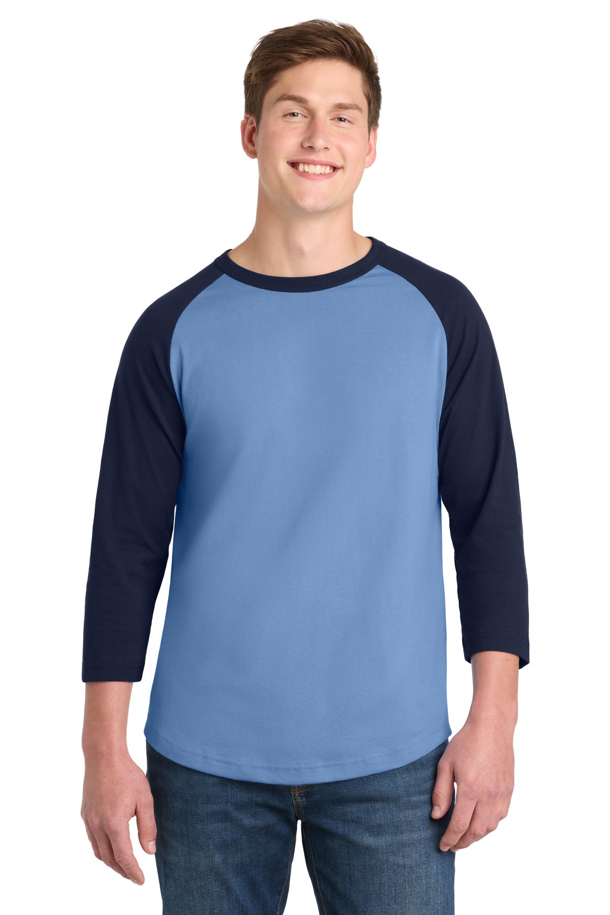 Sport-Tek Colorblock Raglan Jersey.  T200 - Carolina Blue/ Navy