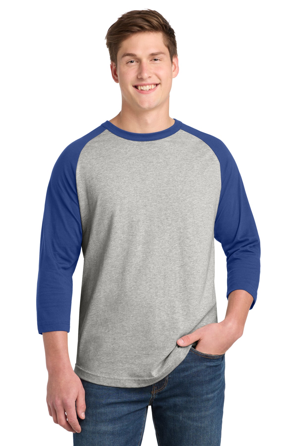 Sport-Tek Colorblock Raglan Jersey.  T200 - Heather Grey/ Royal