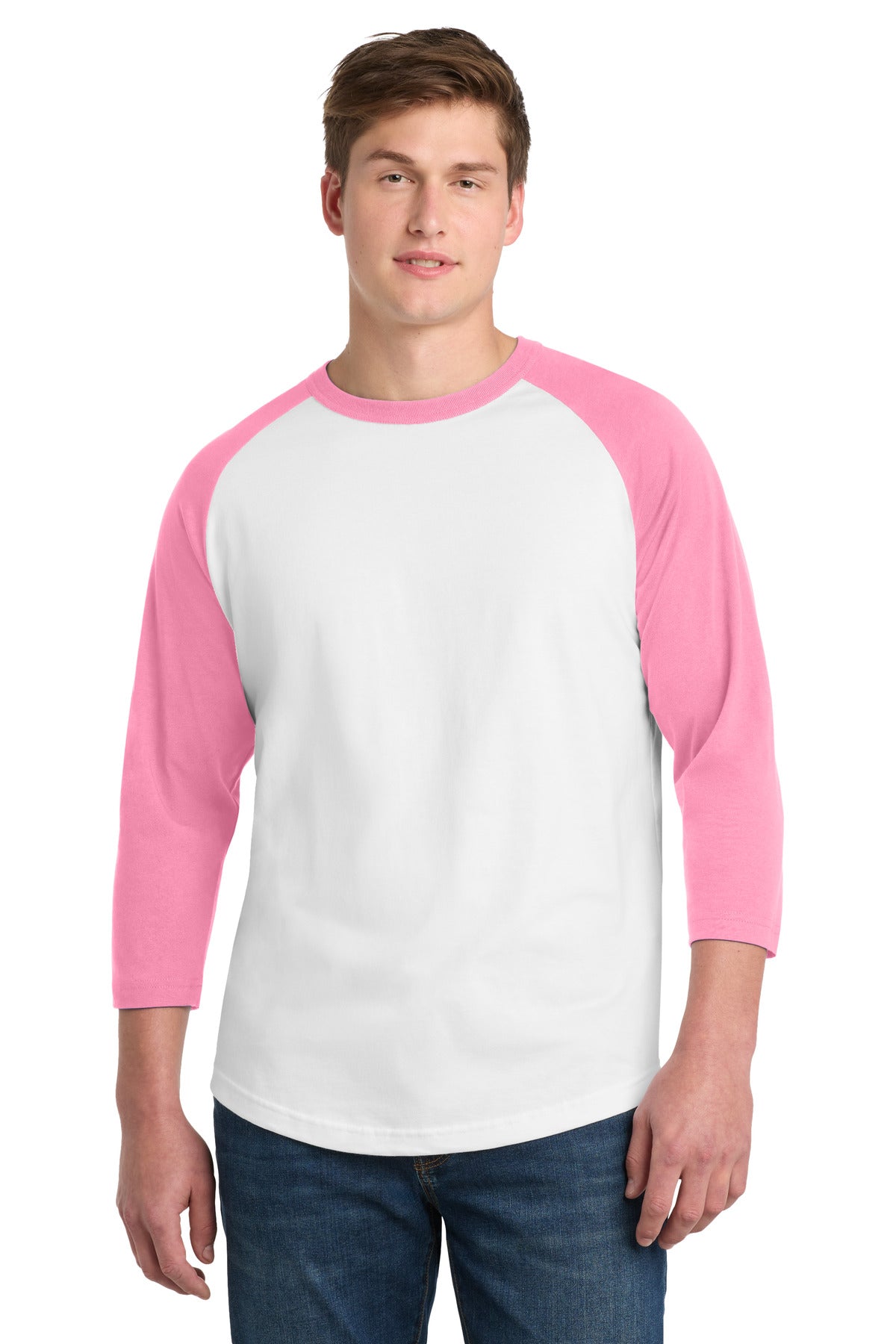 Sport-Tek Colorblock Raglan Jersey.  T200 - White/ Bright Pink