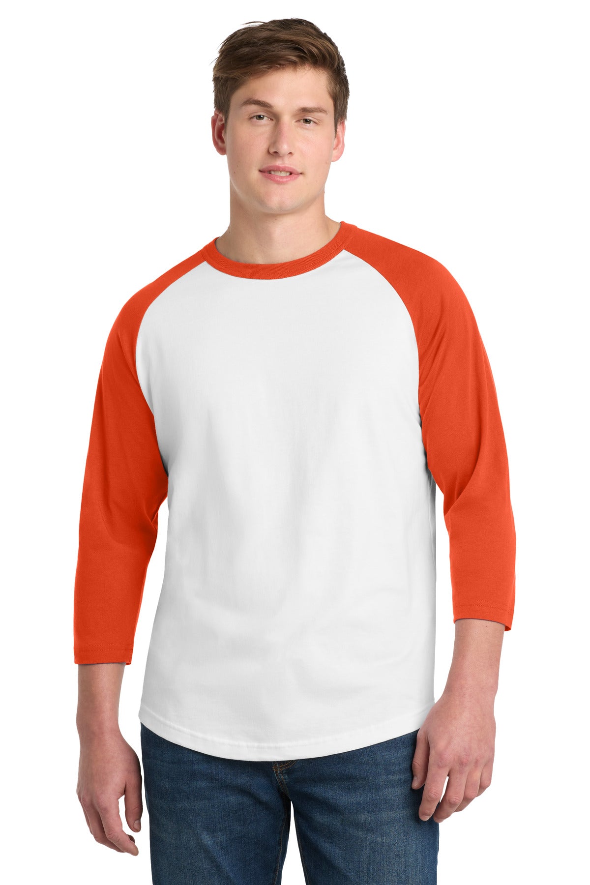 Sport-Tek Colorblock Raglan Jersey.  T200 - White/ Deep Orange