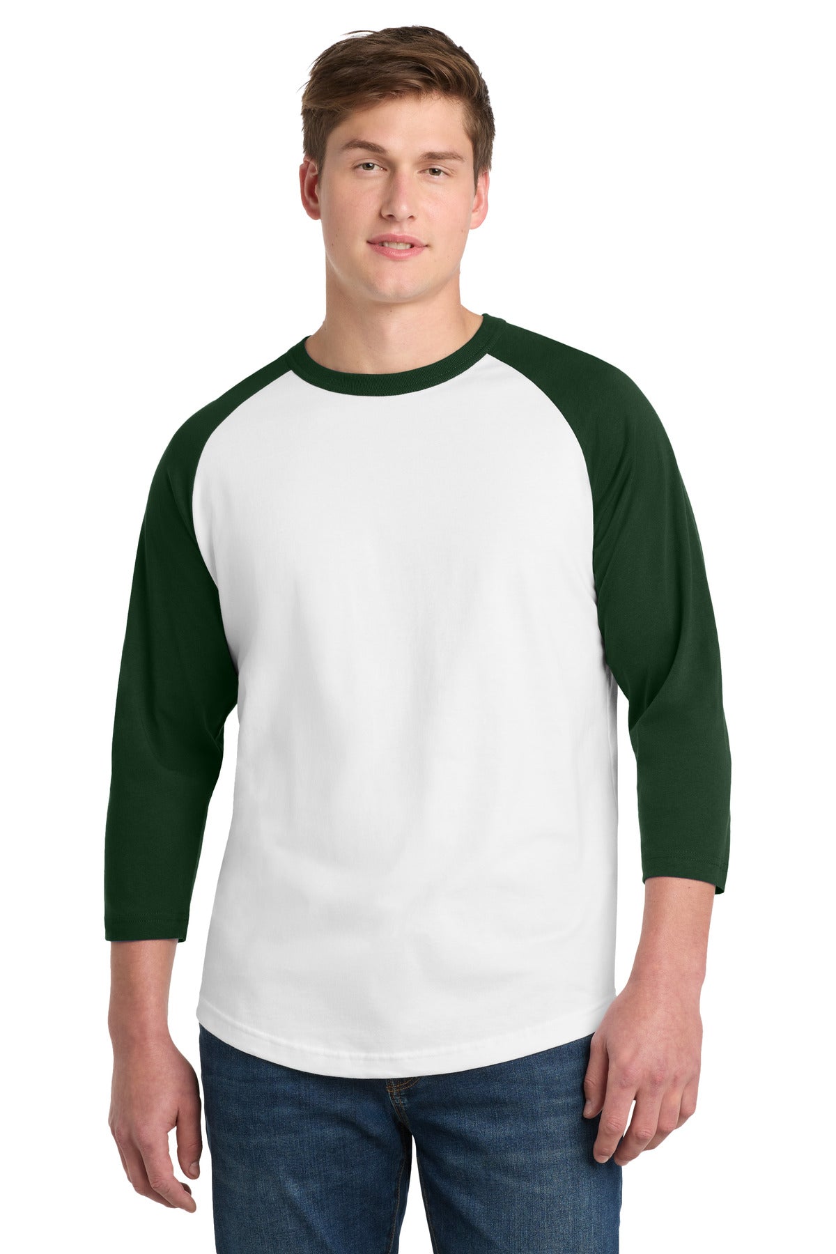 Sport-Tek Colorblock Raglan Jersey.  T200 - White/ Forest