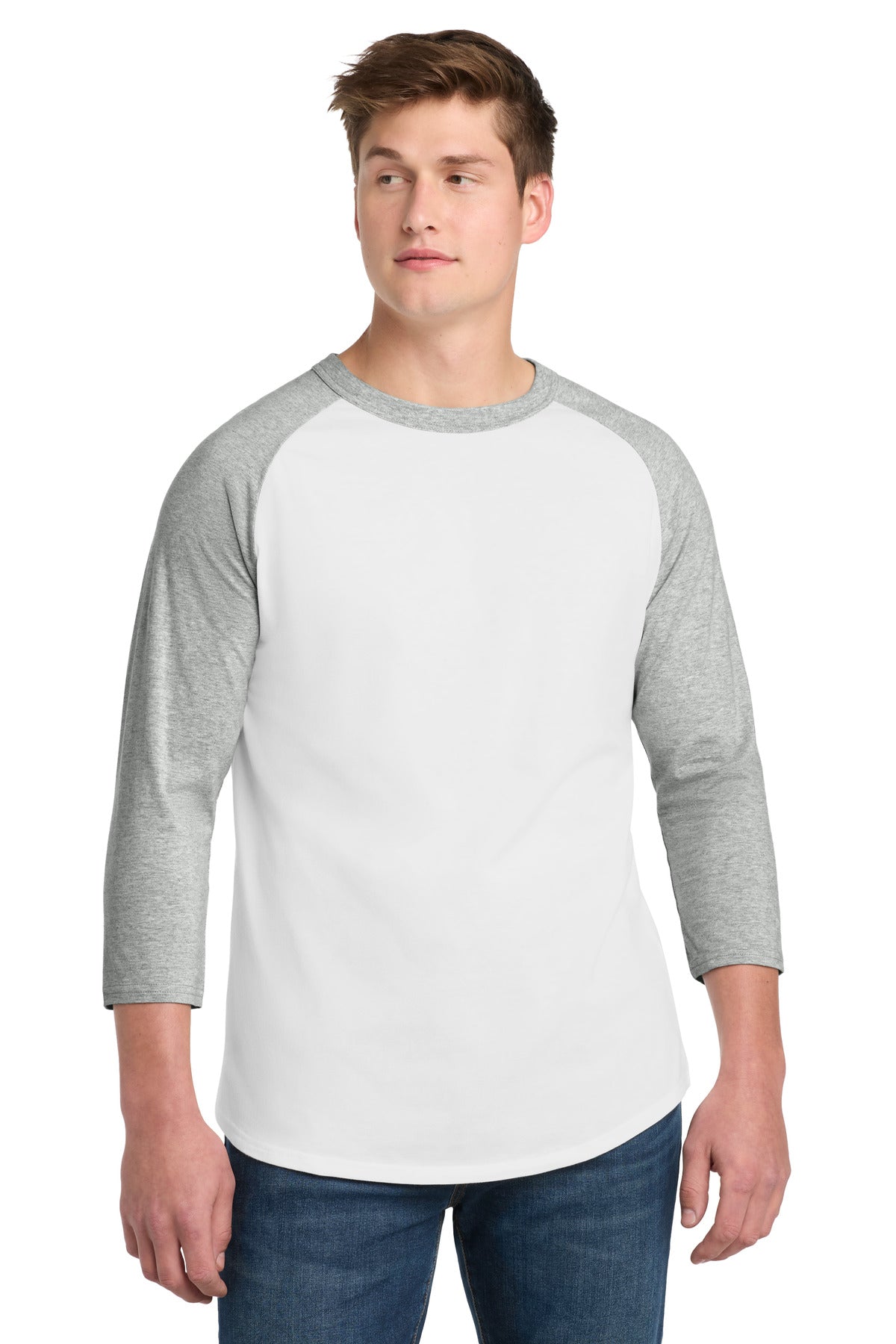 Sport-Tek Colorblock Raglan Jersey.  T200 - White/ Heather Grey
