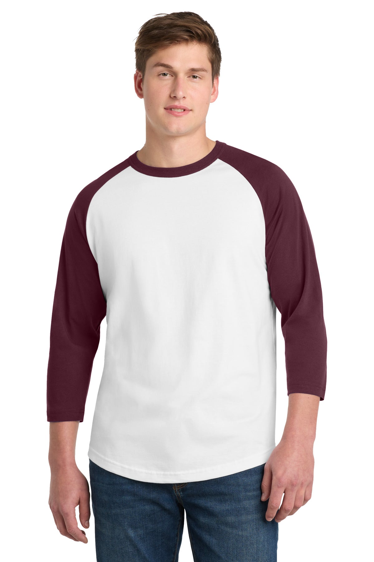 Sport-Tek Colorblock Raglan Jersey.  T200 - White/ Maroon