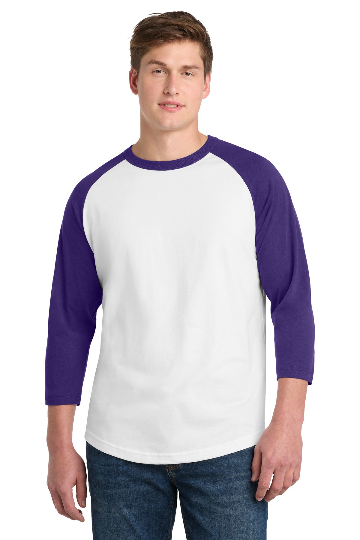 Sport-Tek Colorblock Raglan Jersey.  T200 - White/ Purple