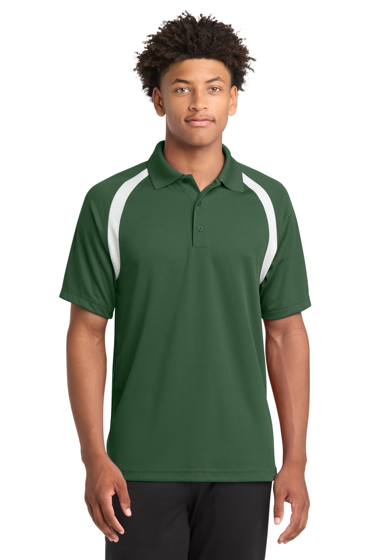 Sport-Tek Dry Zone Colorblock Raglan Polo. T476 - Forest Green/ White