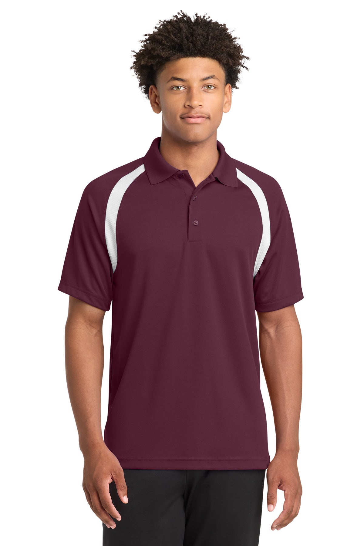 Sport-Tek Dry Zone Colorblock Raglan Polo. T476 - Maroon/ White