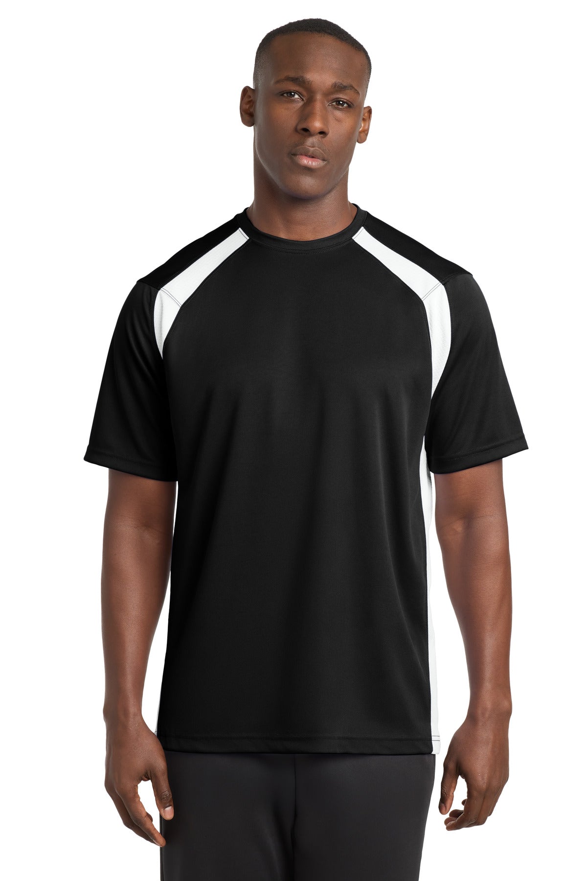 Sport-Tek Dry Zone Colorblock Crew. T478 - Black/ White