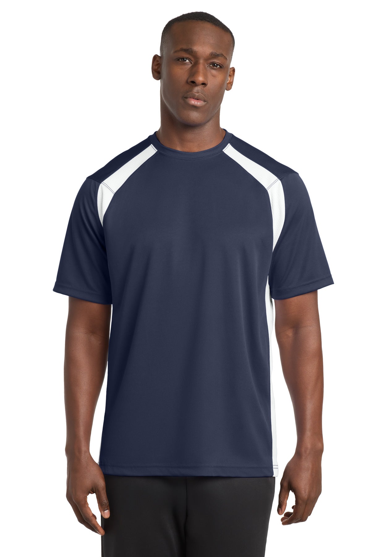Sport-Tek Dry Zone Colorblock Crew. T478 - True Navy/ White