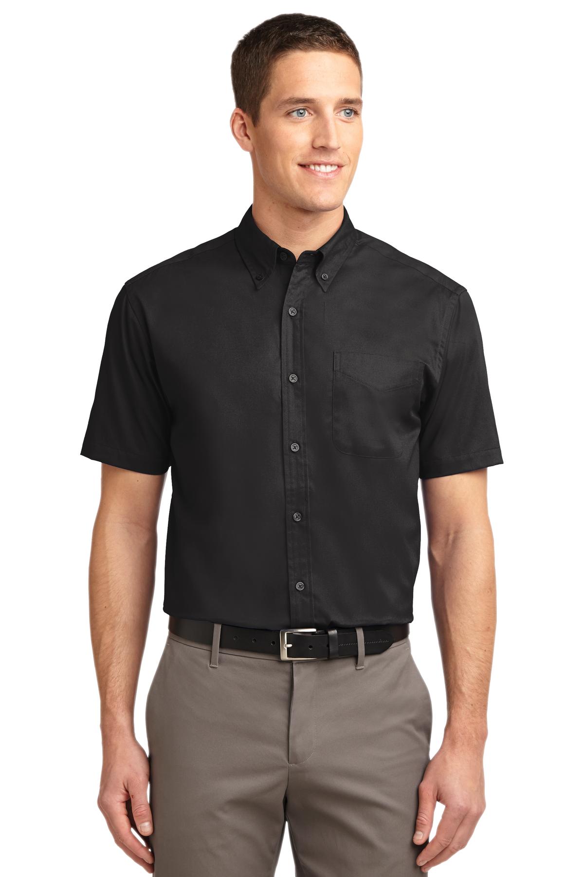 Port Authority Tall Short Sleeve Easy Care Shirt. TLS508 - Black/ Light Stone