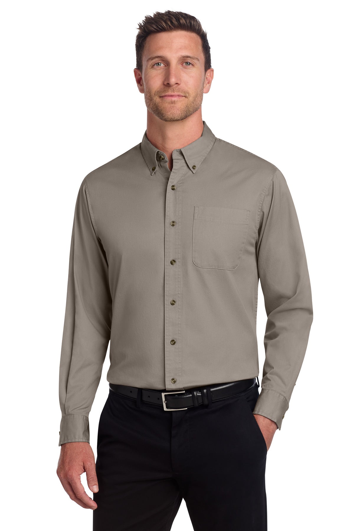 Port Authority Tall Long Sleeve Twill Shirt.  TLS600T - Khaki