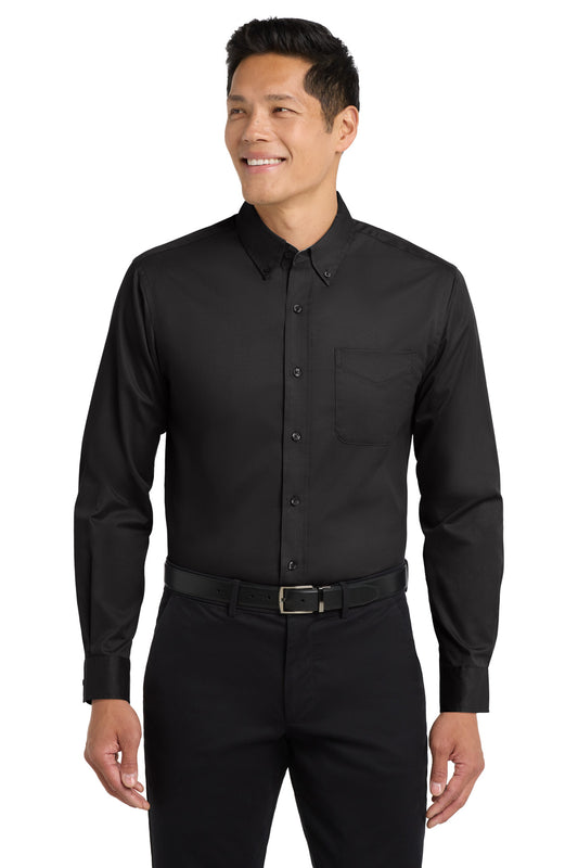 Port Authority Tall Long Sleeve Easy Care Shirt.  TLS608 - Black/ Light Stone