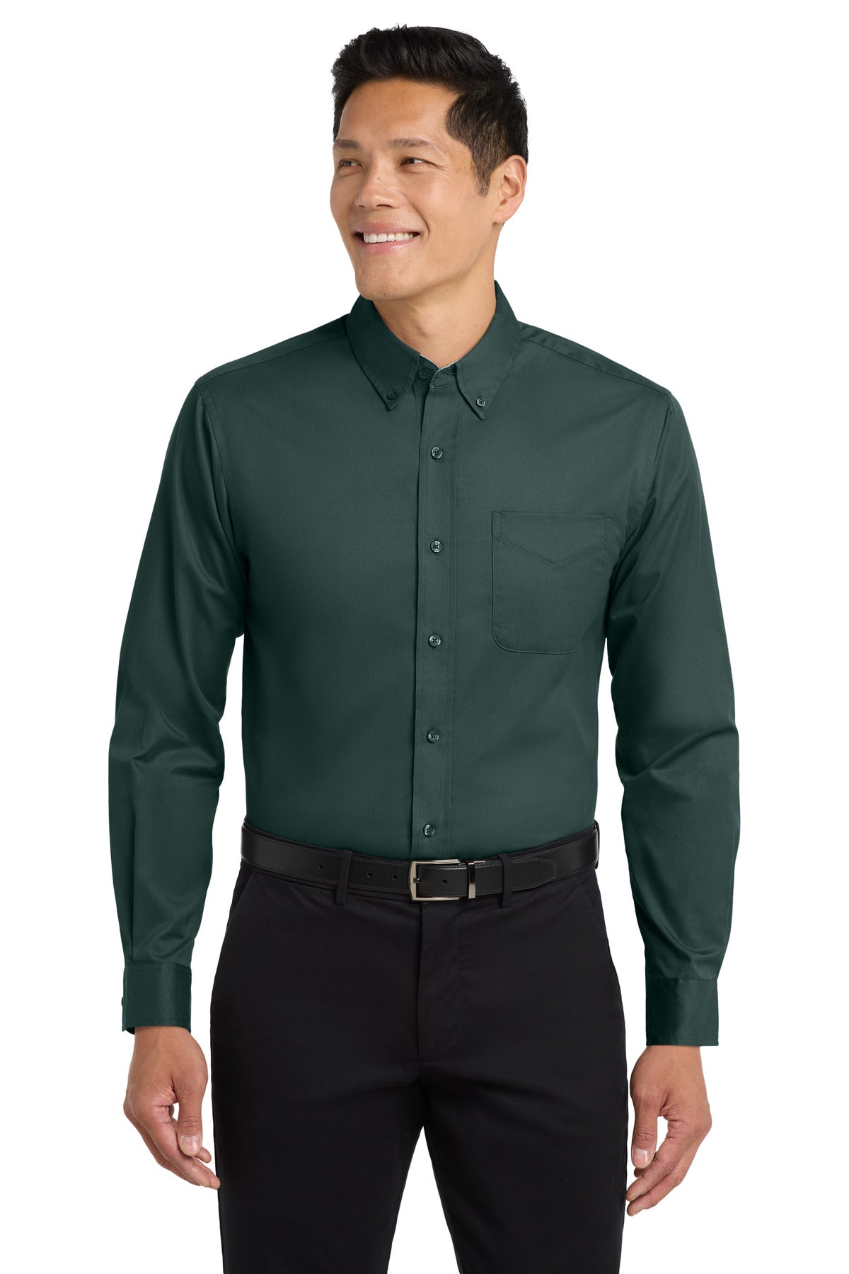 Port Authority Tall Long Sleeve Easy Care Shirt.  TLS608 - Dark Green/ Navy