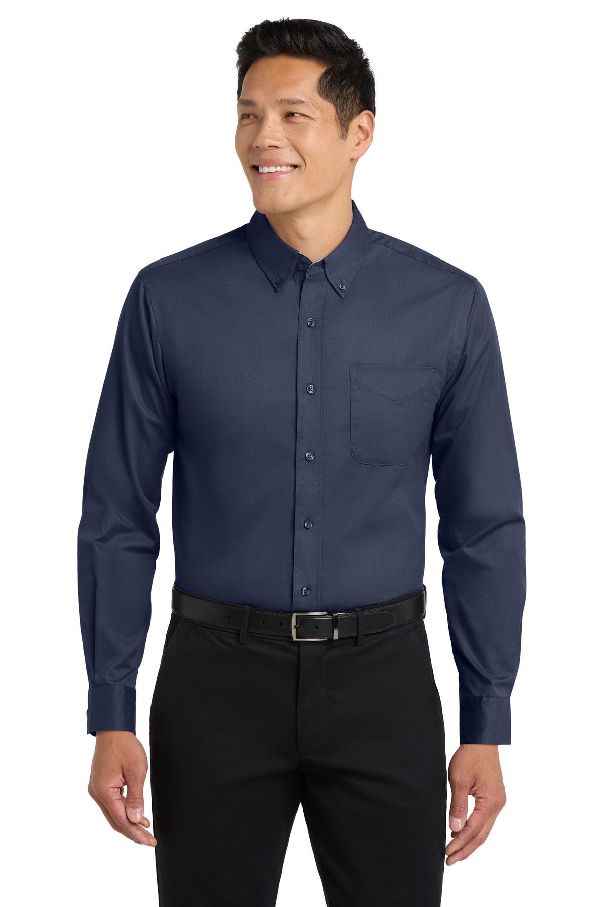 Port Authority Tall Long Sleeve Easy Care Shirt.  TLS608 - Navy/ Light Stone