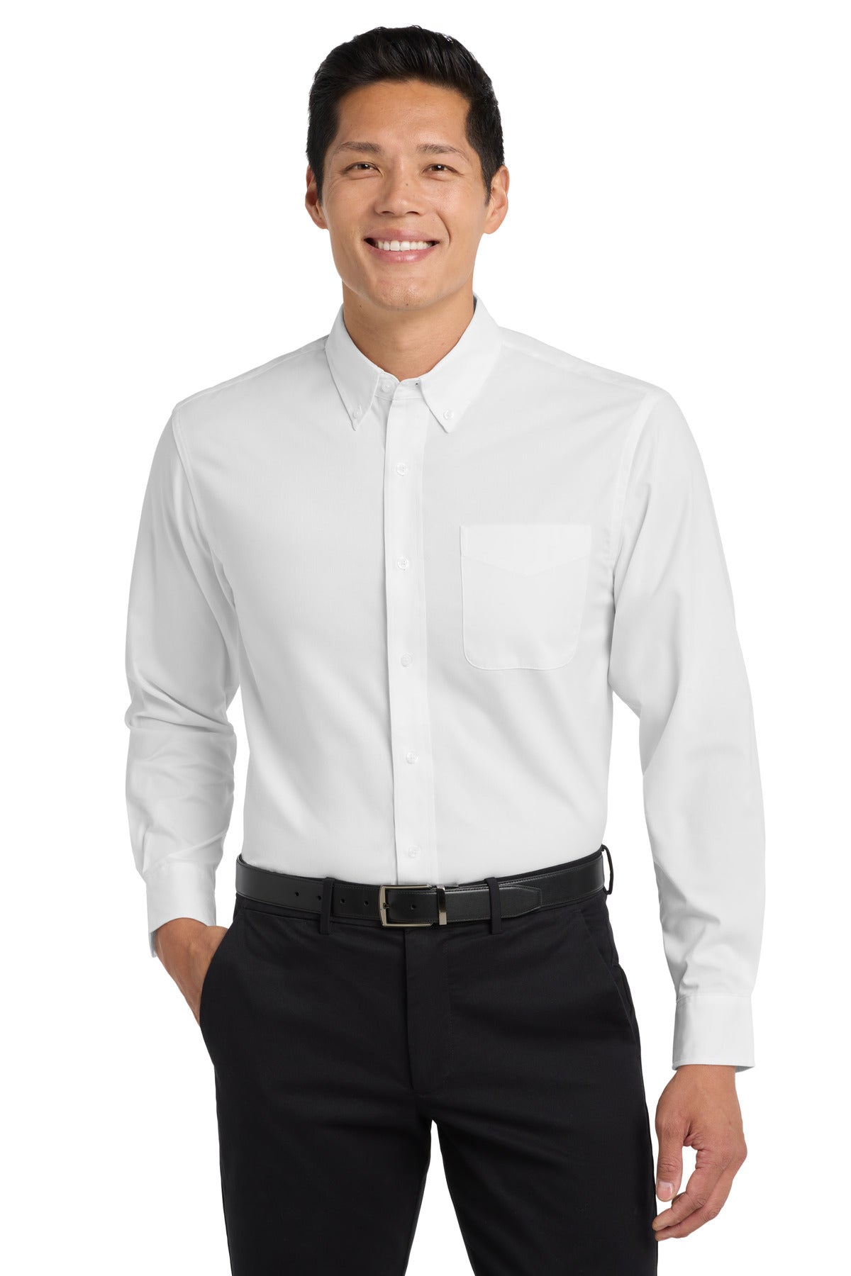 Port Authority Tall Long Sleeve Easy Care Shirt.  TLS608 - White/ Light Stone