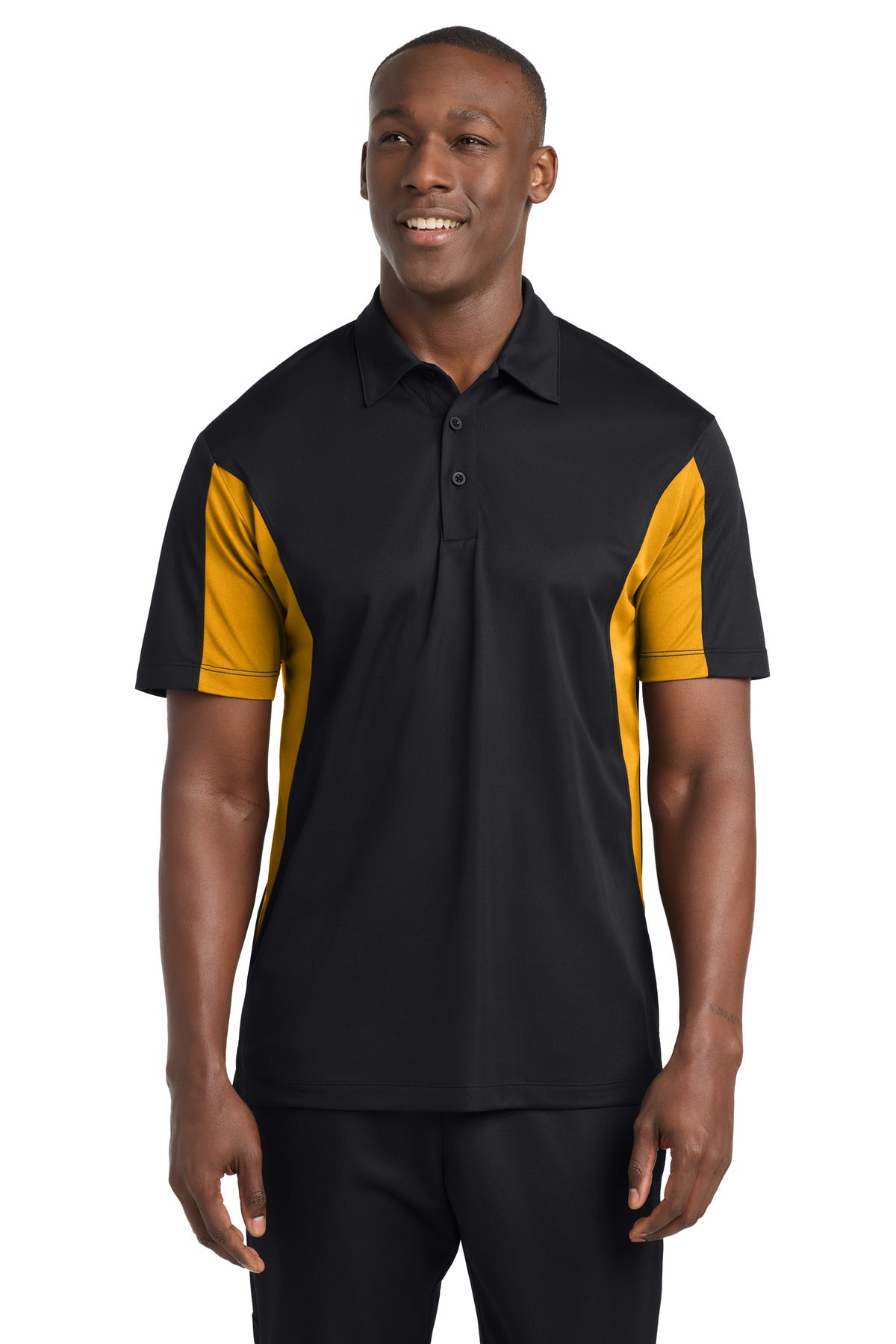 Sport-Tek Tall Side Blocked Micropique Sport-Wick Polo. TST655 - Black/ Gold