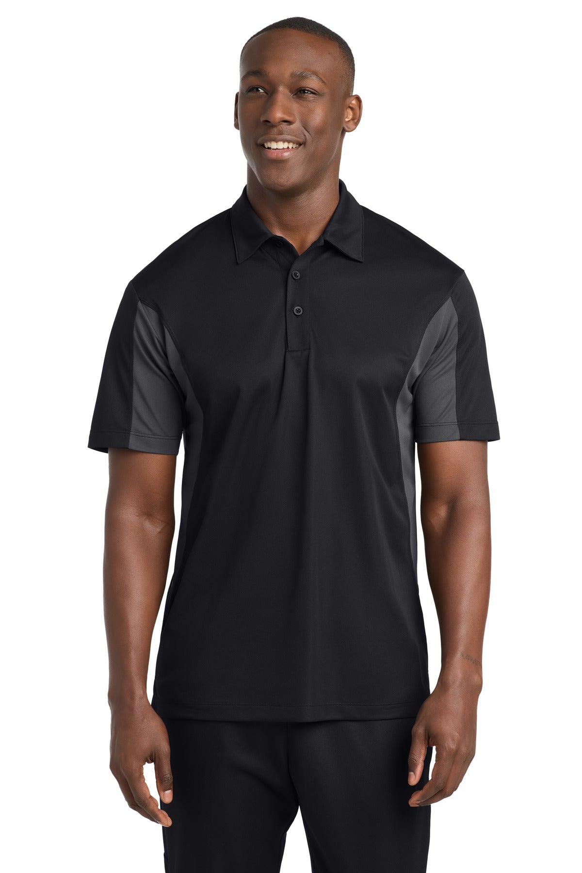 Sport-Tek Tall Side Blocked Micropique Sport-Wick Polo. TST655 - Black/ Iron Grey