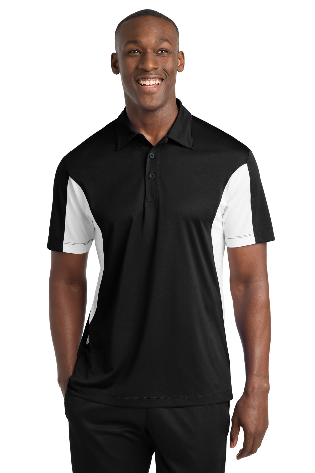 Sport-Tek Tall Side Blocked Micropique Sport-Wick Polo. TST655 - Black/ White