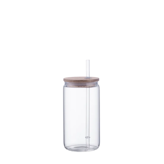 Slate 18 oz Glass Tumbler with Bamboo Lid and Plastic Straw