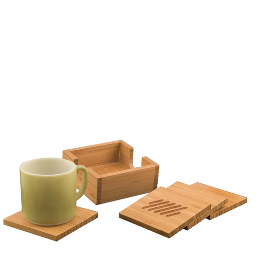 Bamboo Square 4-Coaster Set with Holder