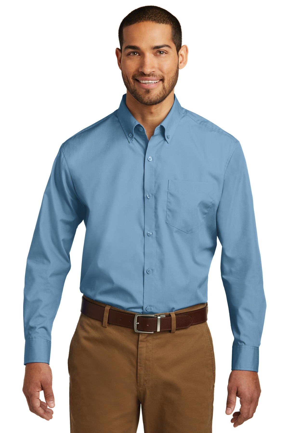 Port Authority Long Sleeve Carefree Poplin Shirt. W100 - Carolina Blue