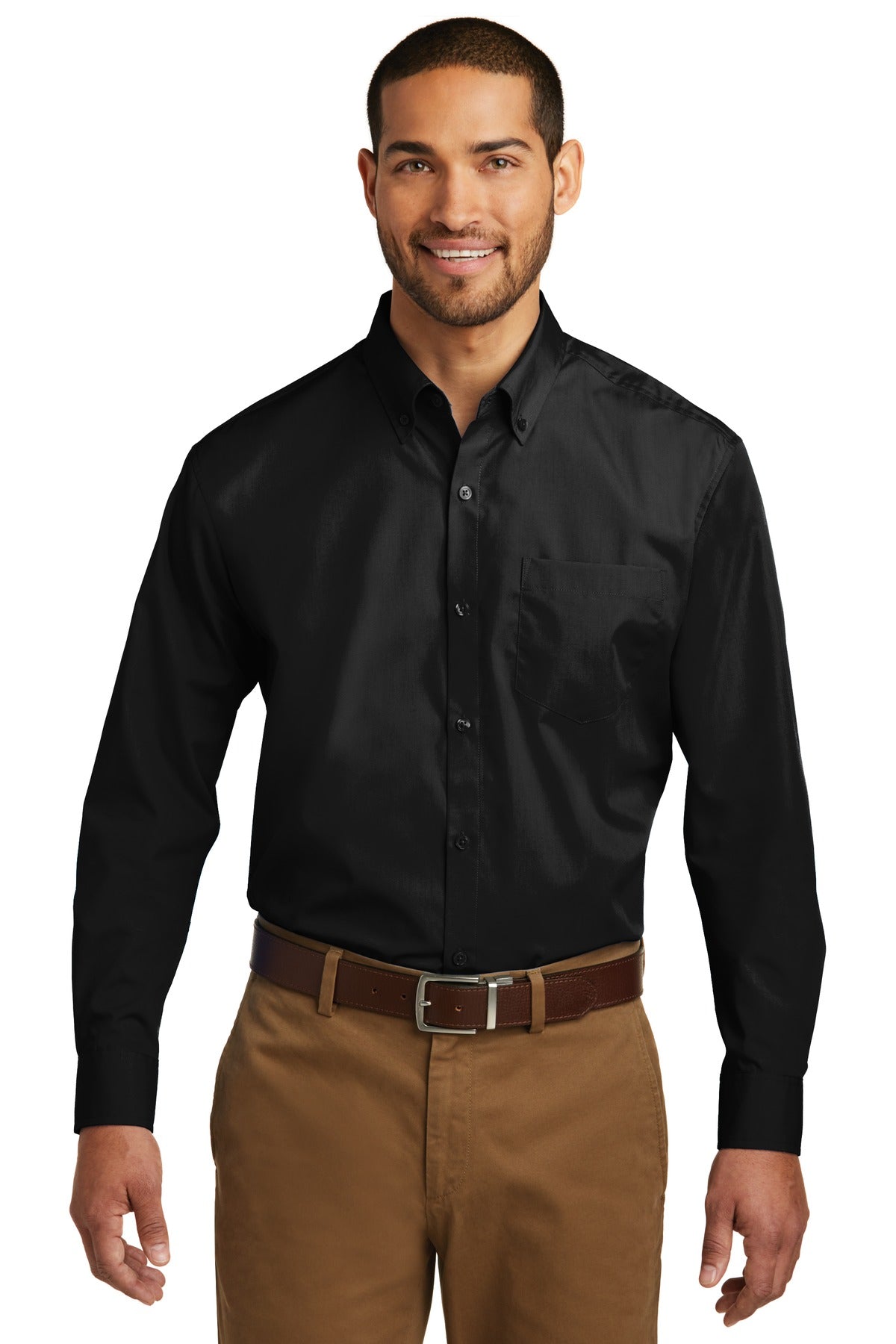 Port Authority Long Sleeve Carefree Poplin Shirt. W100 - Deep Black