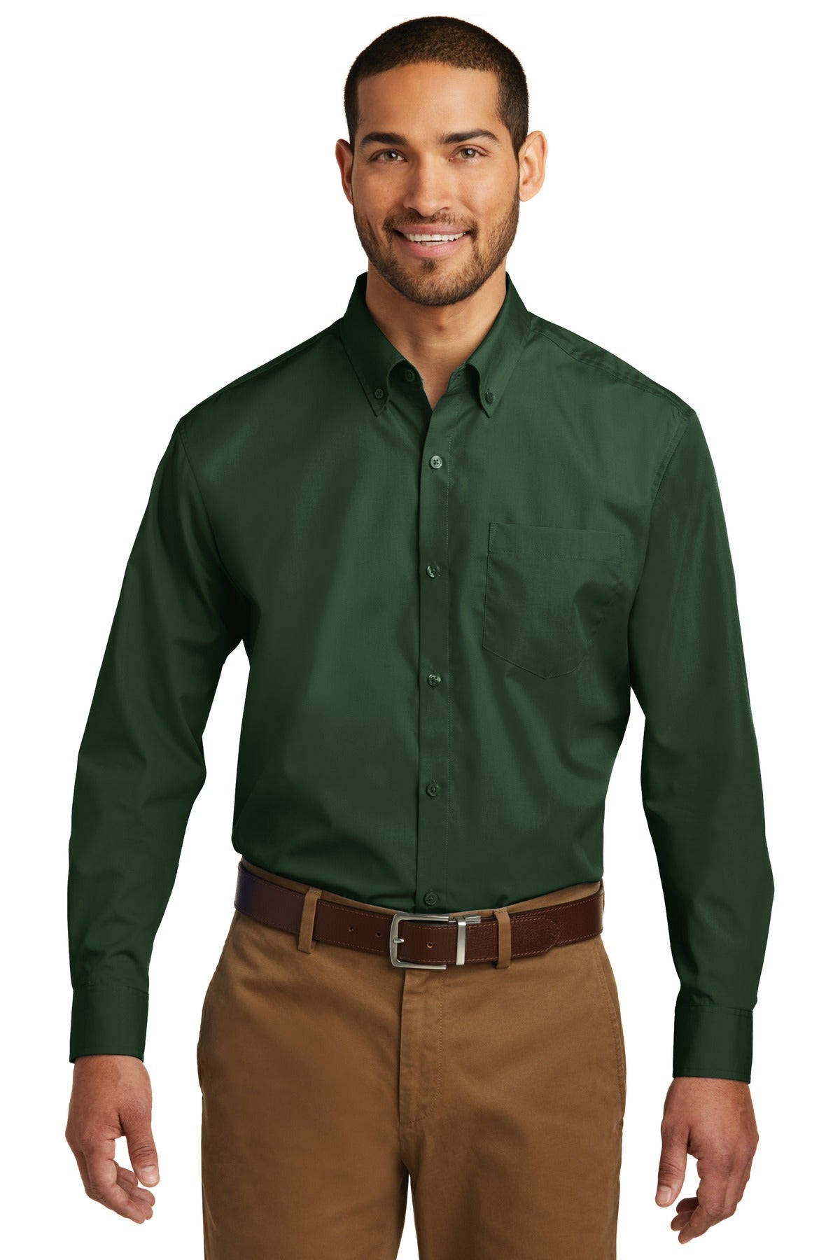 Port Authority Long Sleeve Carefree Poplin Shirt. W100 - Deep Forest Green