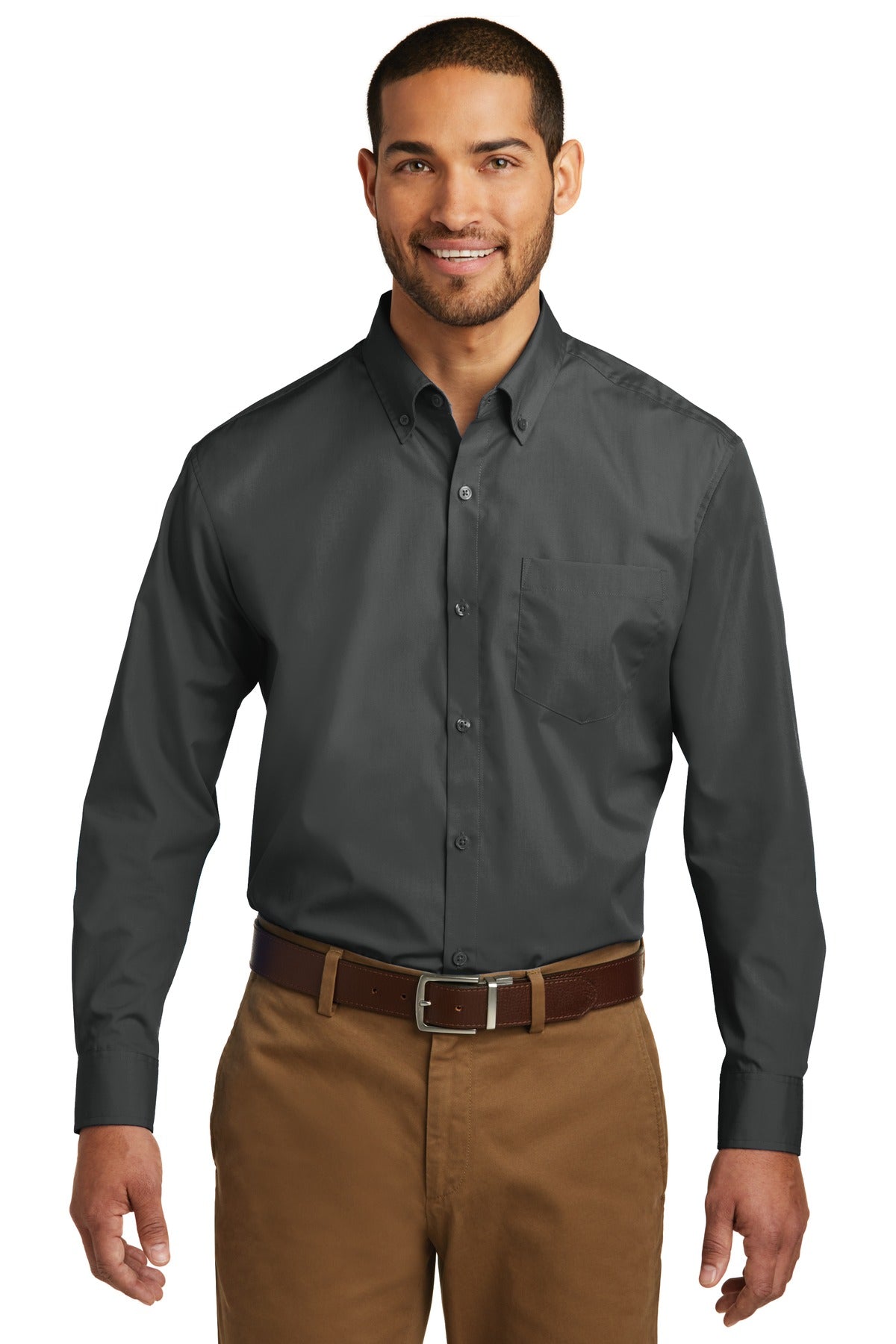 Port Authority Long Sleeve Carefree Poplin Shirt. W100 - Graphite