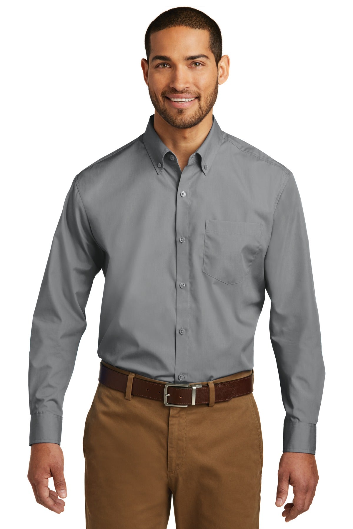 Port Authority Long Sleeve Carefree Poplin Shirt. W100 - Gusty Grey