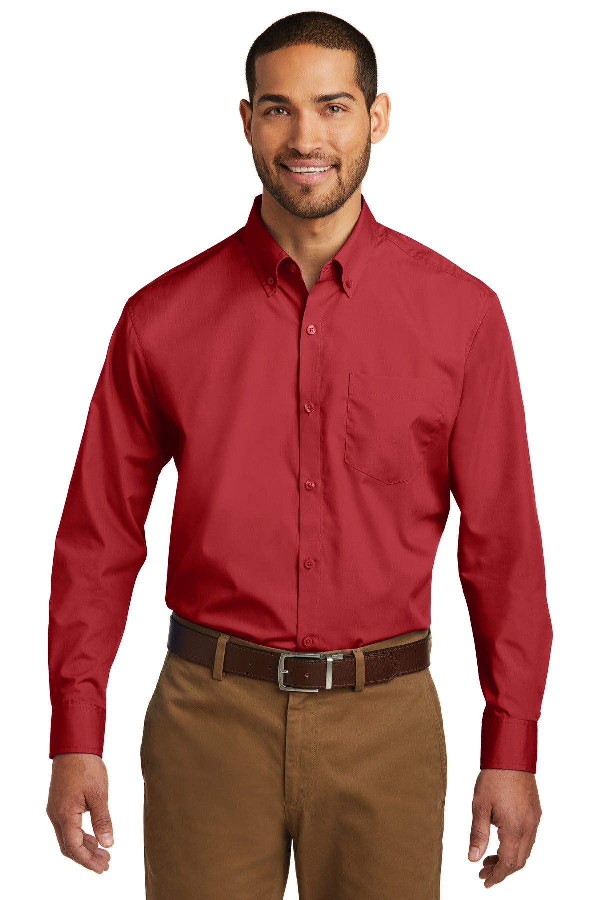 Port Authority Long Sleeve Carefree Poplin Shirt. W100 - Rich Red