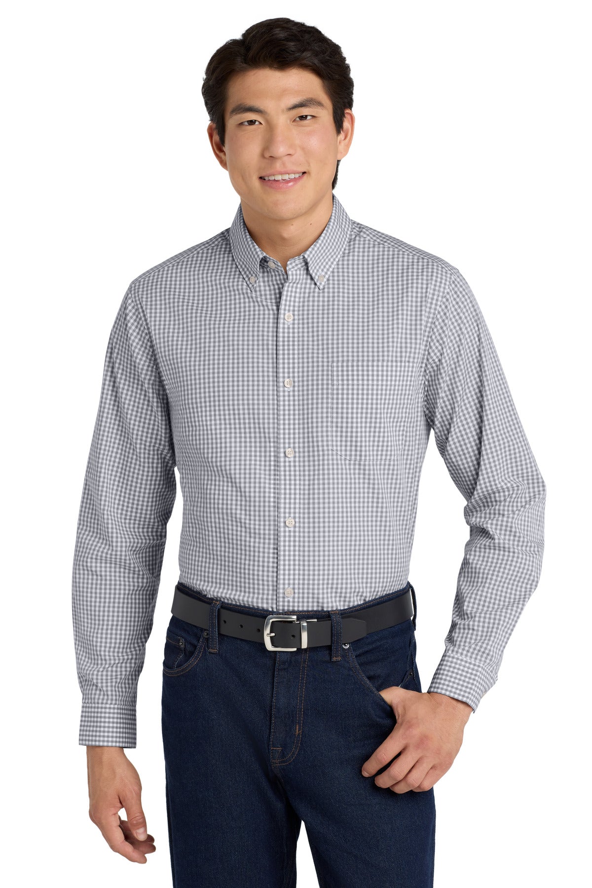 Port Authority  Broadcloth Gingham Easy Care Shirt W644 - Gusty Grey/ White