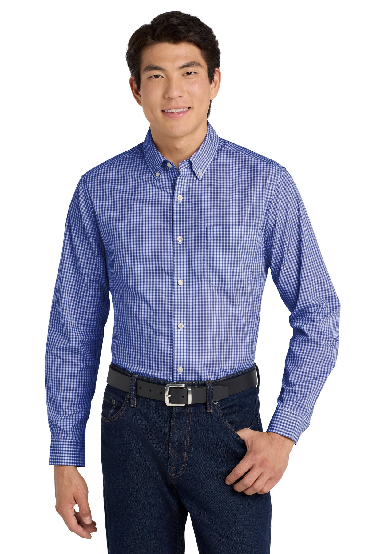 Port Authority  Broadcloth Gingham Easy Care Shirt W644 - True Royal/ White
