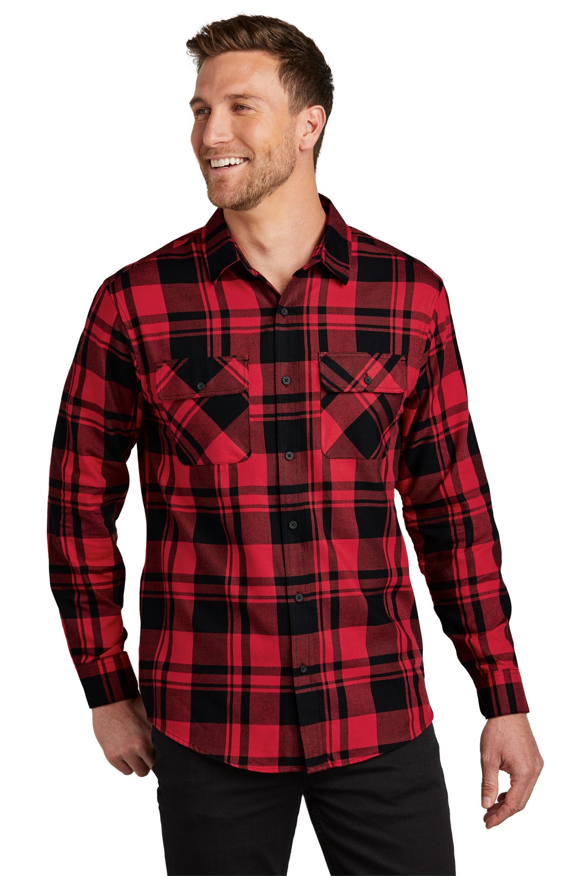 Port Authority Plaid Flannel Shirt. W668 - Engine Red/ Black