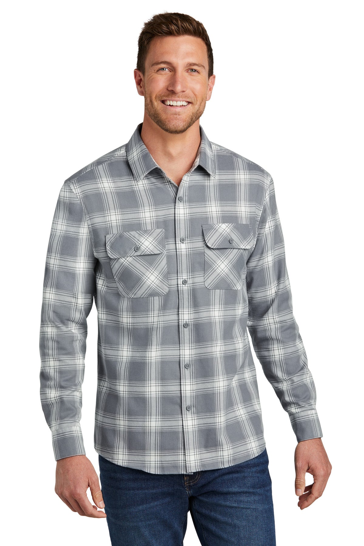 Port Authority Plaid Flannel Shirt. W668 - Grey/ Cream Open Plaid