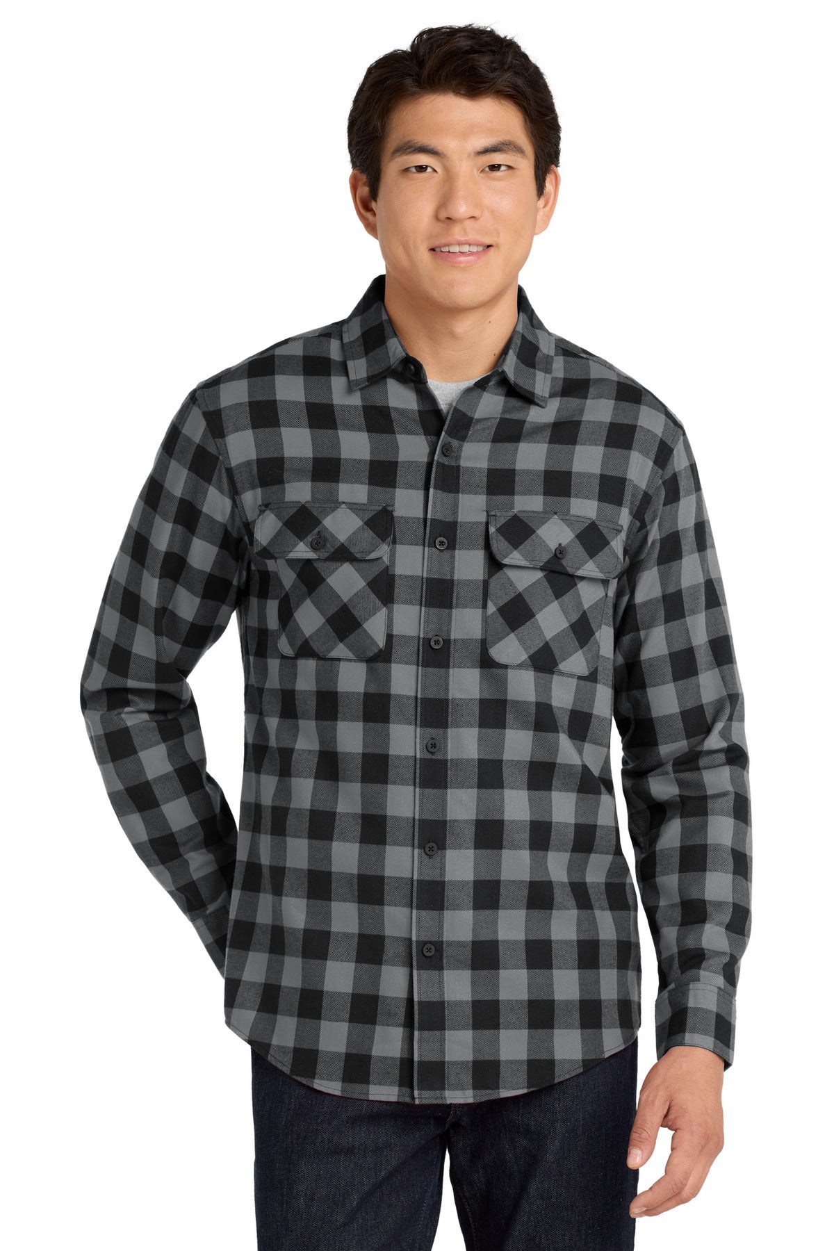 Port Authority Plaid Flannel Shirt. W668 - Grey/ Black Buffalo Check