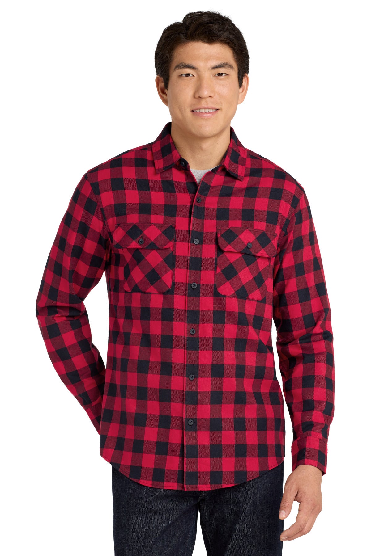 Port Authority Plaid Flannel Shirt. W668 - Red/ Black Buffalo Check